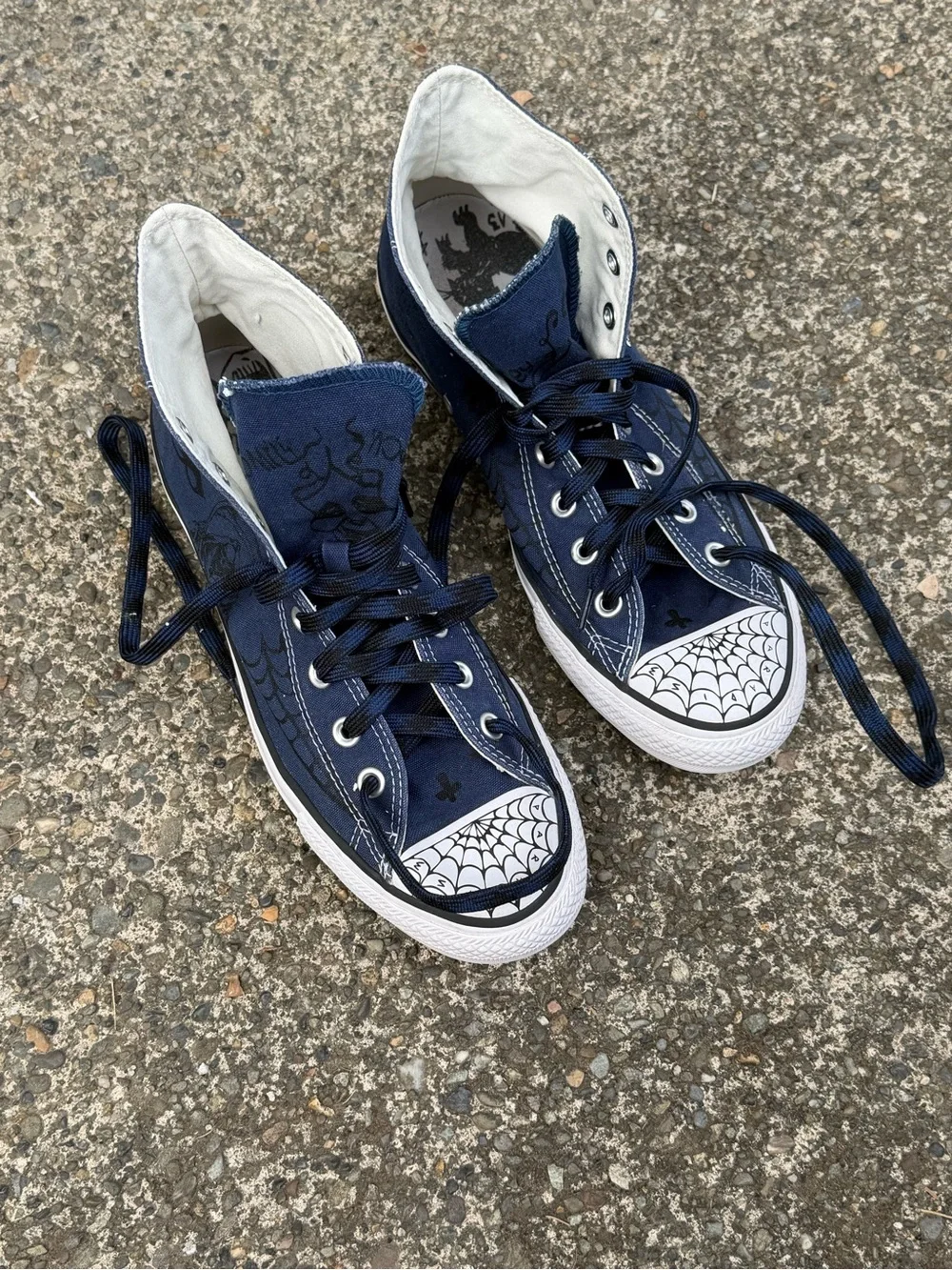 Navy High-Top Canvas Sneakers with Halloween Graphics